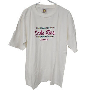 Vintage 90s Ocho Rios Jamaica T Shirt Size XXL Floral Hot Pink Vacation Travel